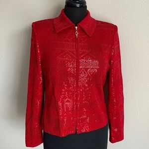 St. John Evening Cocktail Red Paillette Sequin Jacket Blazer